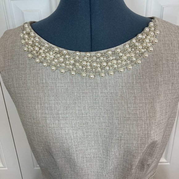Connected Apparel Taupe Dress w Pearl Applique Sz 6 - Picture 3 of 5